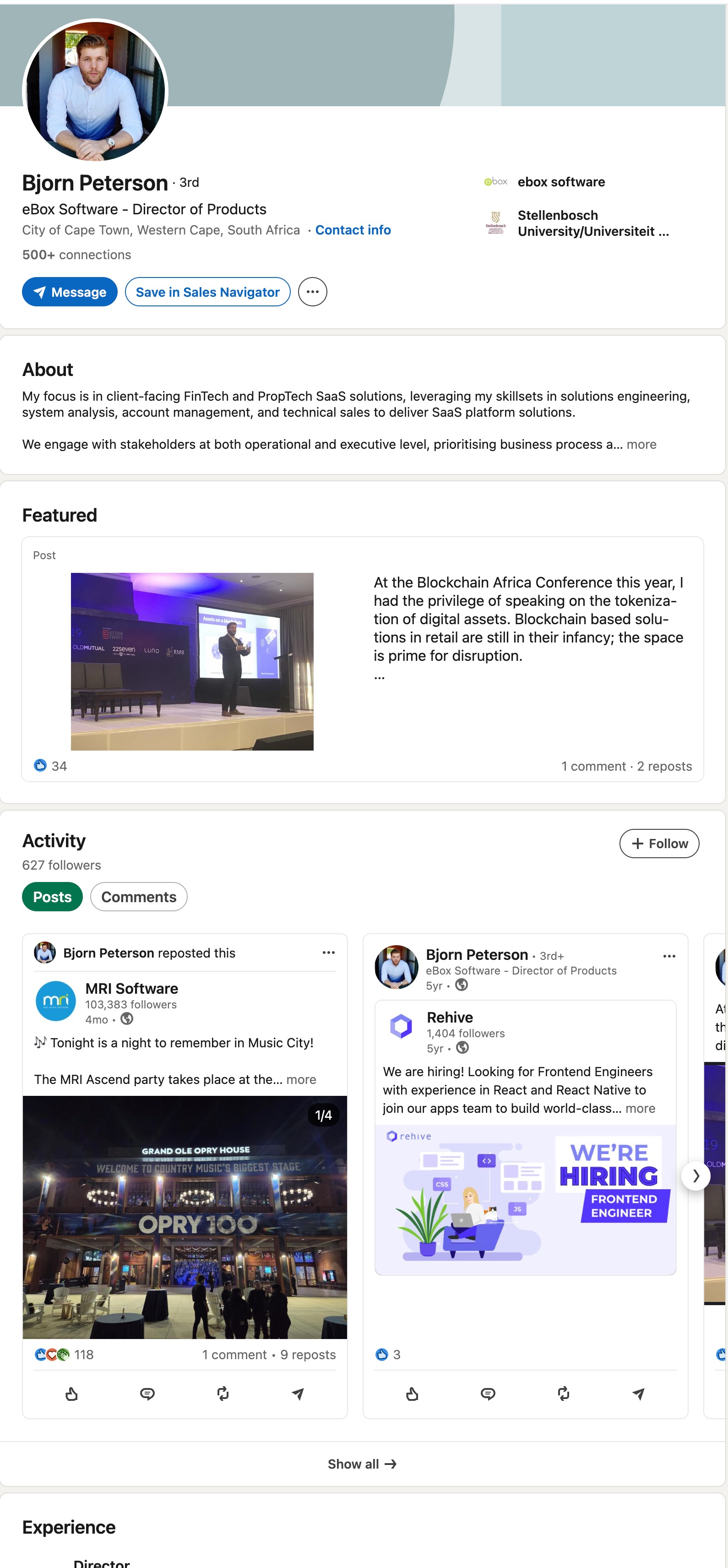 Bjorn Peterson LinkedIn profile screenshot
